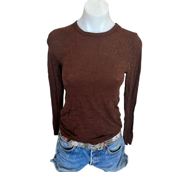 Rodebjer Brown Lace Mesh Top XS SMALL Sheer Bodycon Crewneck Shell Designer $85 - Picture 6 of 9